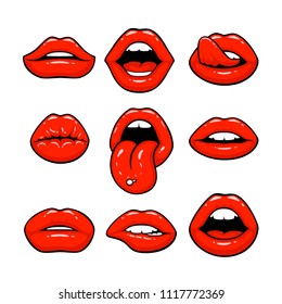 Red lips, a collection of different shapes. Vector illustration