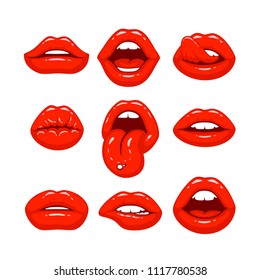 Red lips, a collection of different shapes. Vector illustration
