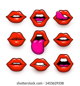 Red lips, a collection of different shapes. Vector illustration