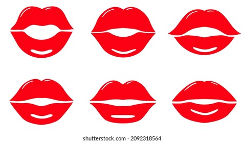 Red lips collection set. Red female glossy lips collection of various emotions. kiss ,smile, beauty