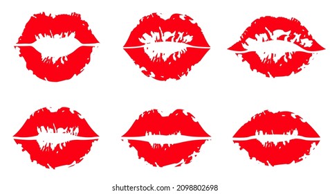 Red lips collection set. Red female glossy lips collection of various emotions. kiss ,smile, beauty