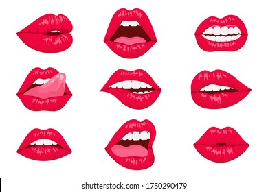 Red lips collection. Vector illustration of sexy womans realistic lips