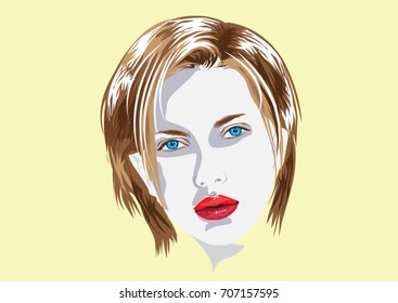 red lips and cute lady face illustration 