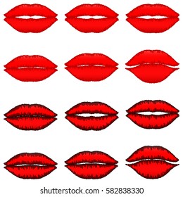 Red lips with dark red path and red lips with black path -set icons.