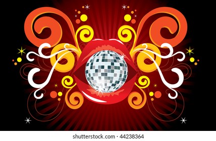 red lips with disco ball in grunge background