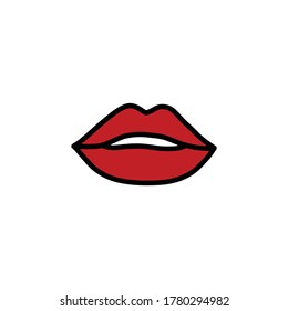 red lips doodle icon, vector illustration