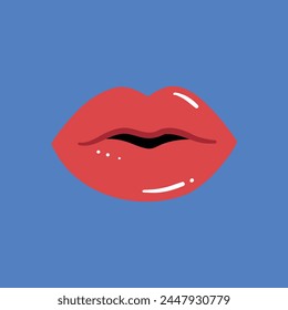Red lips doodle modern hand drawn print
