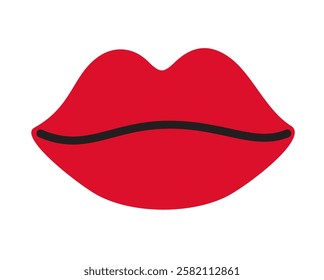 Red lips doodle style Hand drawn trendy flat style love isolated icon Romantic symbol of love for web graphic design poster tattoo Valentines Day Greeting card line art Vector illustration