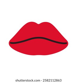 Red lips doodle style Hand drawn trendy flat style love isolated icon Romantic symbol of love for web graphic design poster tattoo Valentines Day Greeting card line art Vector illustration