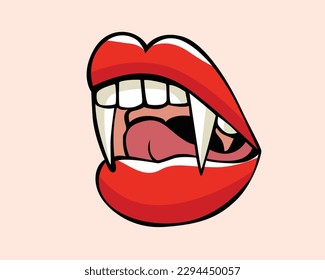 Red Lips Draculla Tooth Helloween Illustration 