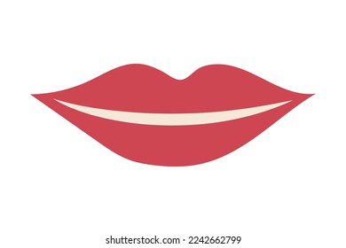 Red lips drawn by hand. Valentines Day Card. Vector illustration