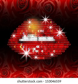 Red lips embroidered with sequins