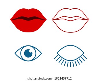 red lips and eye icon set