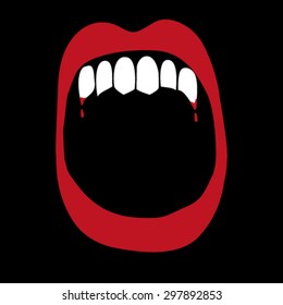 Red Lips And Fangs, Vampire Mouth Vector