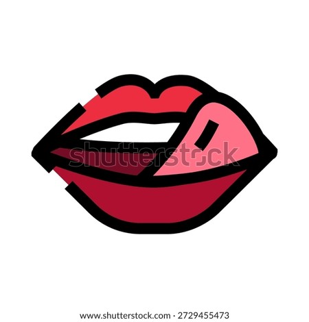 Red lips featuring a tongue licking the upper lip, designed as a pop art icon, embodying sensuality, desire, and attractive style against a white background