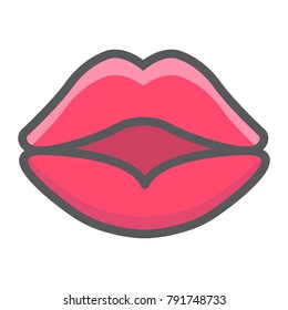 Red lips filled outline icon, valentines day and romantic, kiss sign vector graphics, a colorful line pattern on a white background, eps 10.