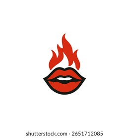 red lips with fire business company logo vector illustration template design