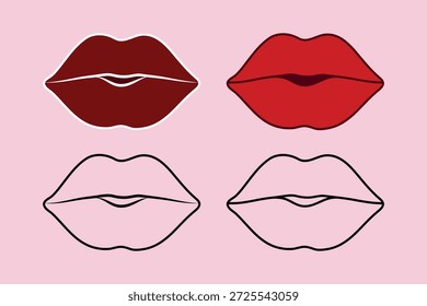 Lábios vermelhos glamour ilustração vetorial, Contorno formas boca ilustração vetorial