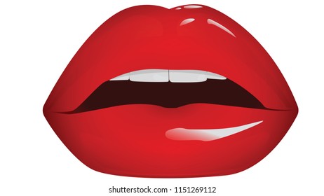 Red lips with glare. Isolated on white background