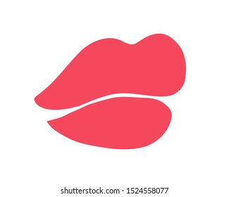 Red lips hand drawn with ink paint brush, isolated on white background. Vector illustration
