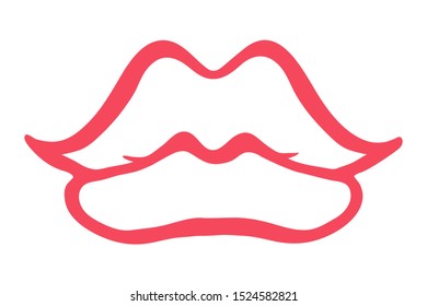 Red lips hand drawn with ink paint brush, isolated on white background. Vector illustration