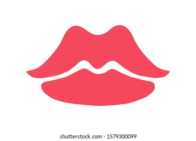 Red lips hand drawn with ink paint brush, isolated on white background. Vector illustration