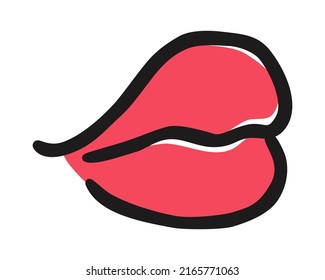 Red lips hand drawn with ink paint brush