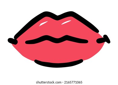 Mano de labios rojos dibujada con pincel de tinta