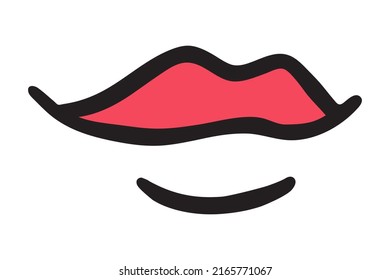 Red lips hand drawn with ink paint brush