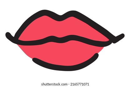 Red lips hand drawn with ink paint brush