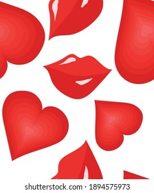 Red lips and red heart pattern