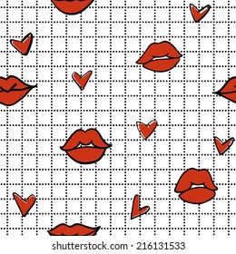 red lips and hearts seamless pattern, separated layers, editable, vector eps10
