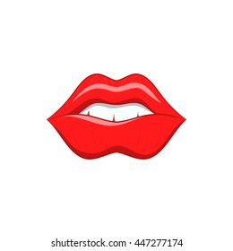 Red lips icon in cartoon style on a white background