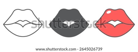 Red lips icon collection, valentines day and kiss, sexy lips sign vector set graphics, editable stroke linear icon, eps 10