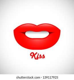 Red lips icon - human body parts, kiss