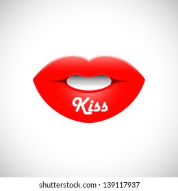 Red lips icon - human body parts, kiss