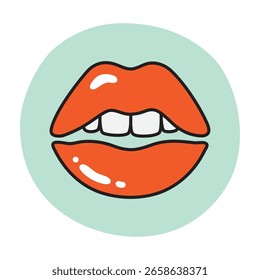 Rote Lippen, Symbol, einzelne Design-Vektorgrafik auf weißem Hintergrund.