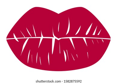 Red lips icon isolated on white background. Lipstick print of makeup. The symbol of Valentine's day, kiss day. Vector stock illustration
