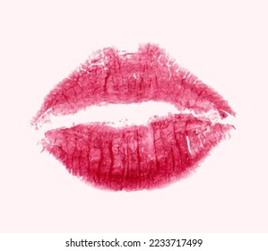 Red lips icon isolated on background. Vector kiss stain print. 
