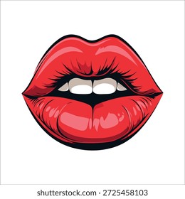 Icono rojo de los labios, forma del beso, colores audaces, Vector del estilo del arte pop.