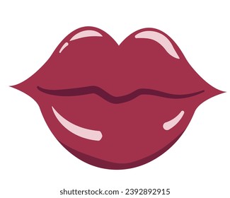 Red lips icon. Lipstick makeup. Woman female Mouth. Smile Kiss shape. Fashion beauty style. Valentines day concept. Vector illustration in flat style for web design, banner, flyer, card, invitation.