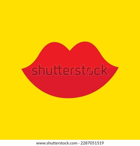 Red lips icon. Lipstick makeup. Sexy lip collection. Woman Girl female Mouth. Smile Kiss shape. Fashion beauty style. Flat design. Yellow background. Isolated. Vector illustration
