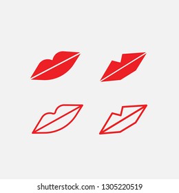 Red lips icon set lipstick fashion