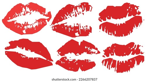 Rote Lippen, Aufdruck einzeln auf weißem Hintergrund, Vektorgrafik, Set