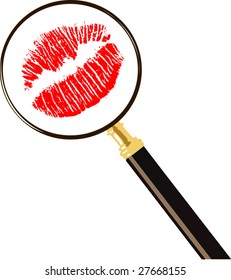 impresión y amplificador de labios rojos aislados en fondo blanco