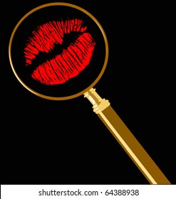 impresión y amplificador de labios rojos aislados en fondo negro