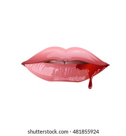 Red lips isolate on white background, vector illustration.