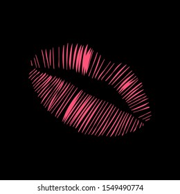 red lips with an isolated black background. flat design.