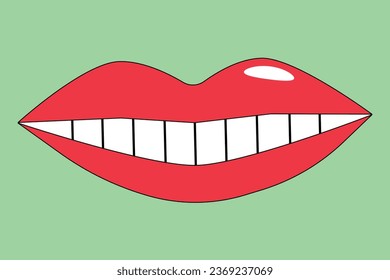 Red lips isolated on green background. Bright vector illustration for posters, prints and decoration.