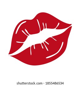 Los labios rojos aislados en un fondo blanco. Ilustración plana vectorial. Diseño para el Día de San Valentín, tarjetas de felicitación, camisetas, pegatinas
